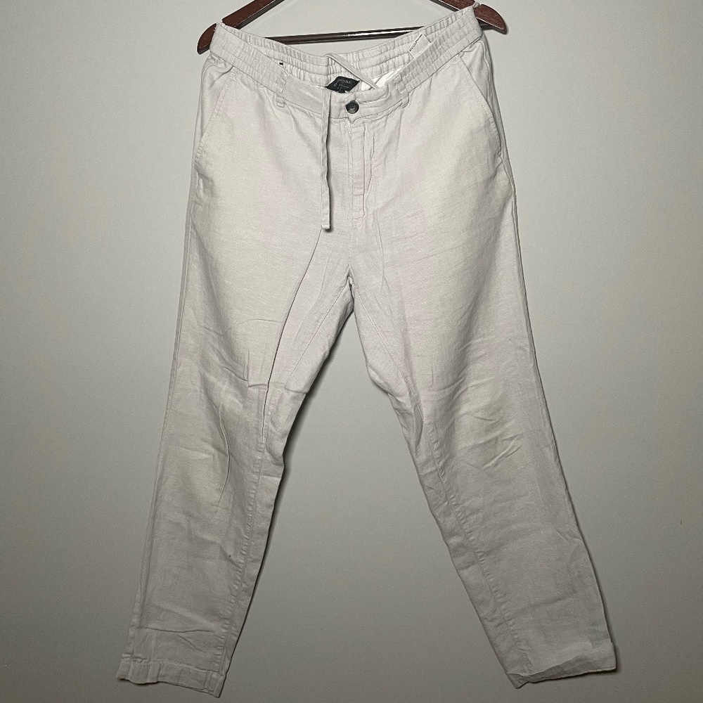 Banana Republic Linen Athletic Tapered Off-White/Light-Gray Pants Size 33x34